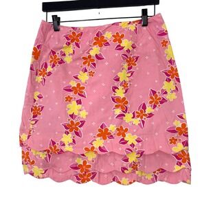 VTG Lilly Pulitzer Mini Skirt Size 6 Pink Floral Scalloped Tiered Cotton Summer